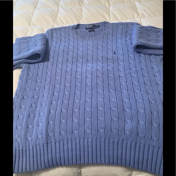 Mens Polo Periwinkle Cable Stitched Cotton Sweater - Picture 1 of 4